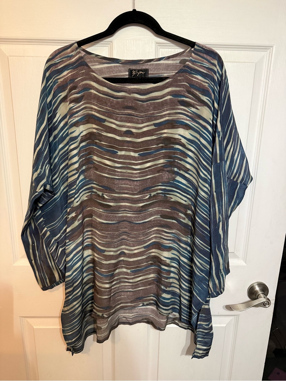 Johnny Was Biya 100% Silk Blue Striped Women's Top